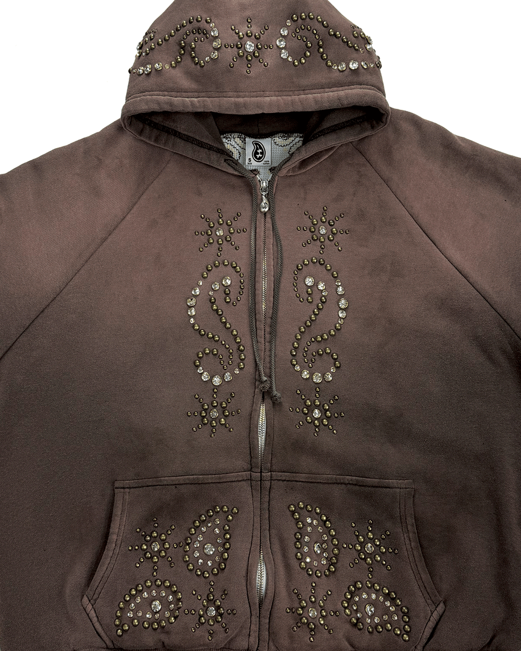 Double Face Paisley Zip Stud Hoodie