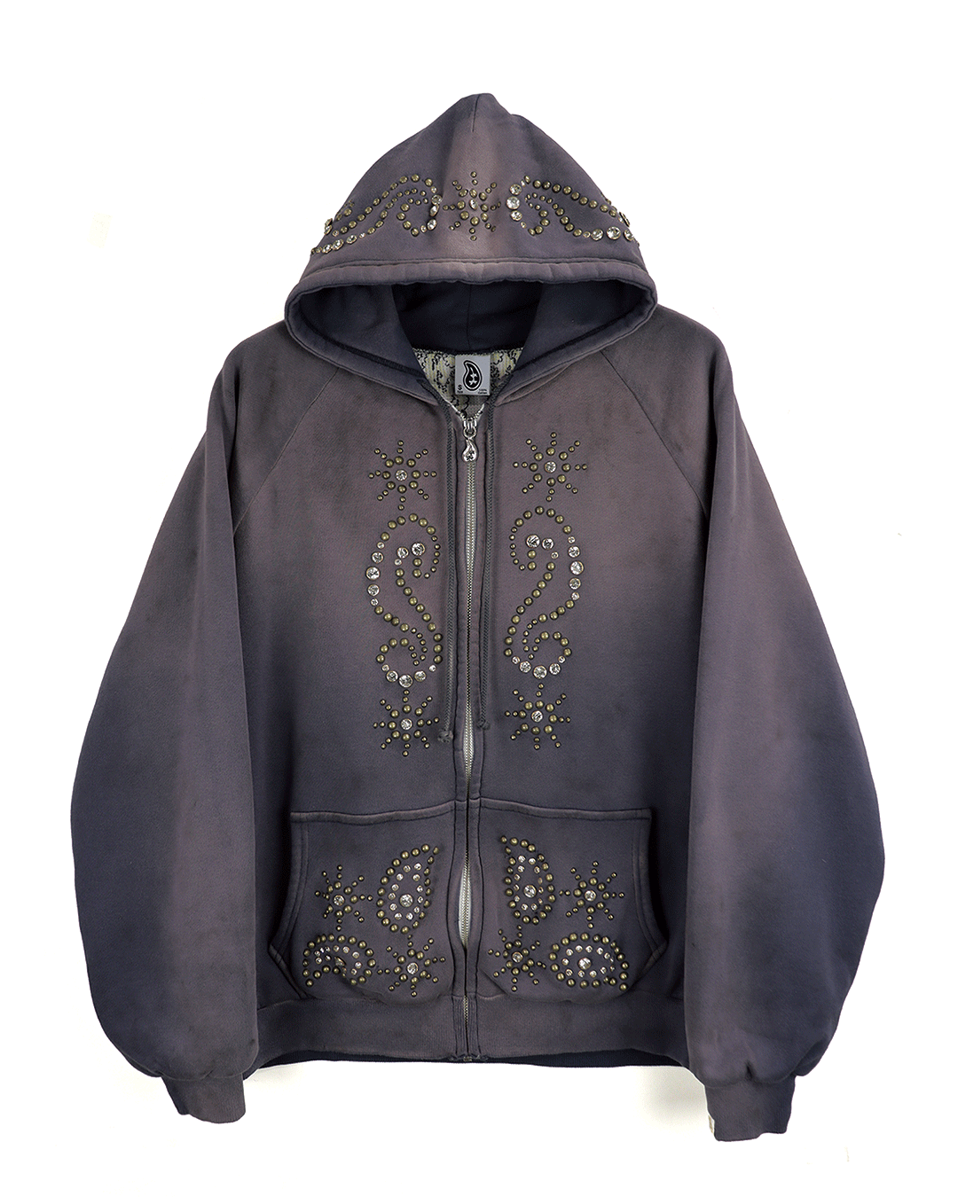 Double Face Paisley Zip Stud Hoodie