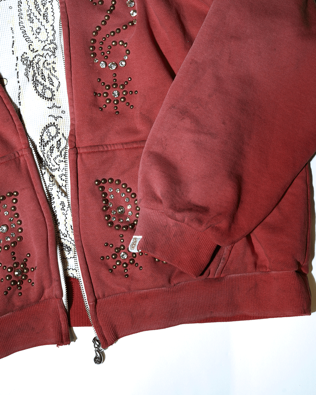Double Face Paisley Zip Stud Hoodie