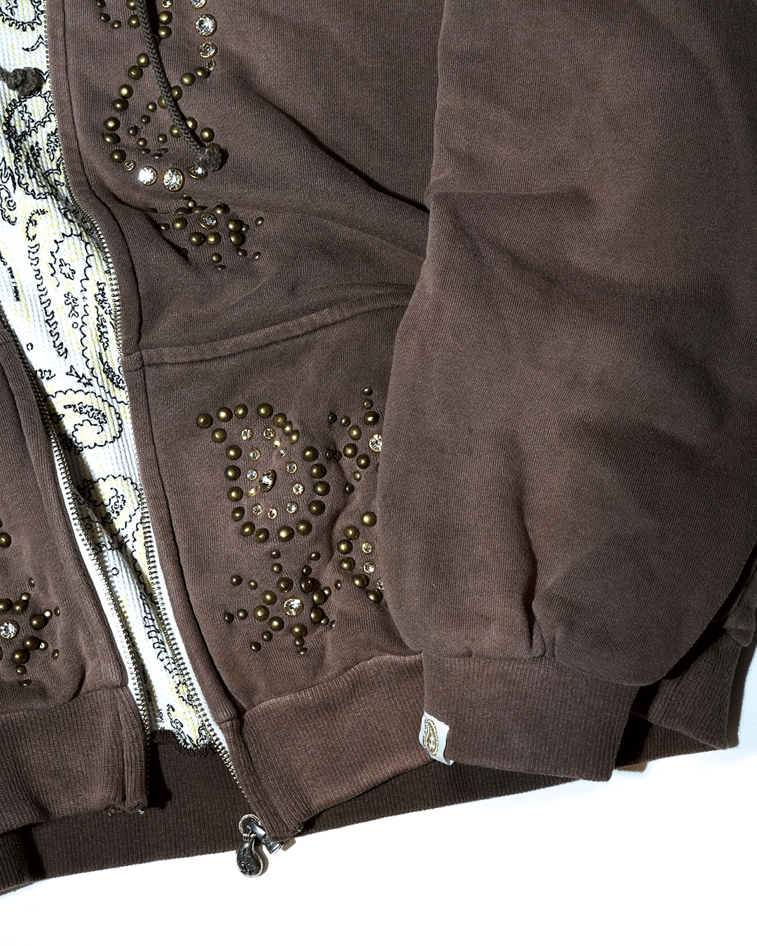 Double Face Paisley Zip Stud Hoodie