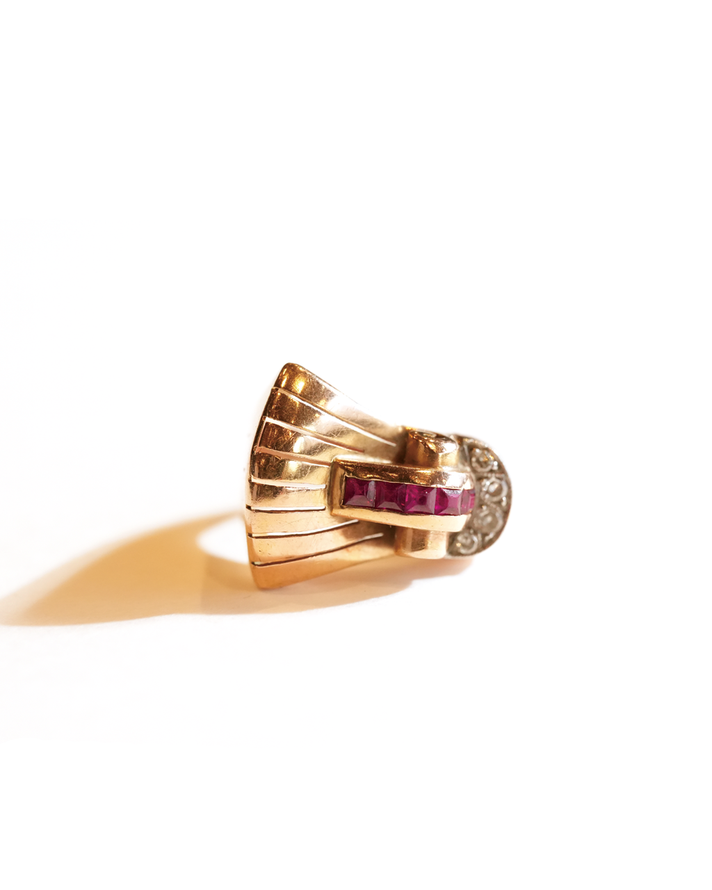 Italian Tank Diamond Ruby 18k Ring