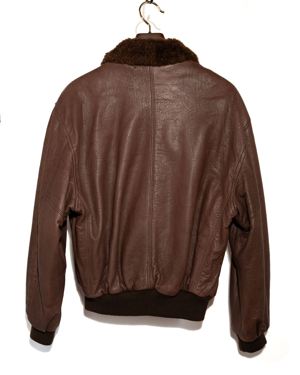 Shearling Collar Leather Bomber Jacket